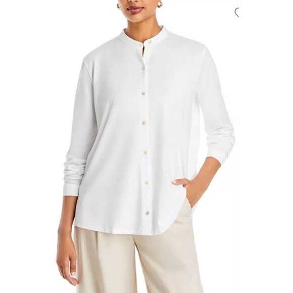 Eileen Fisher Mandarin Collar Shirt in White NWT Size Large - Picture 1 of 13